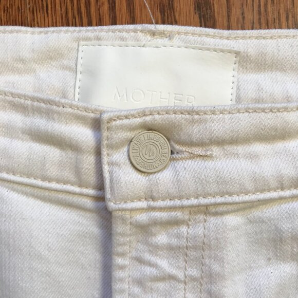 Mother the Hustler Roller Jeans Womens 33 Cream Act Natural High Rise Wide Leg - Picture 6 of 14